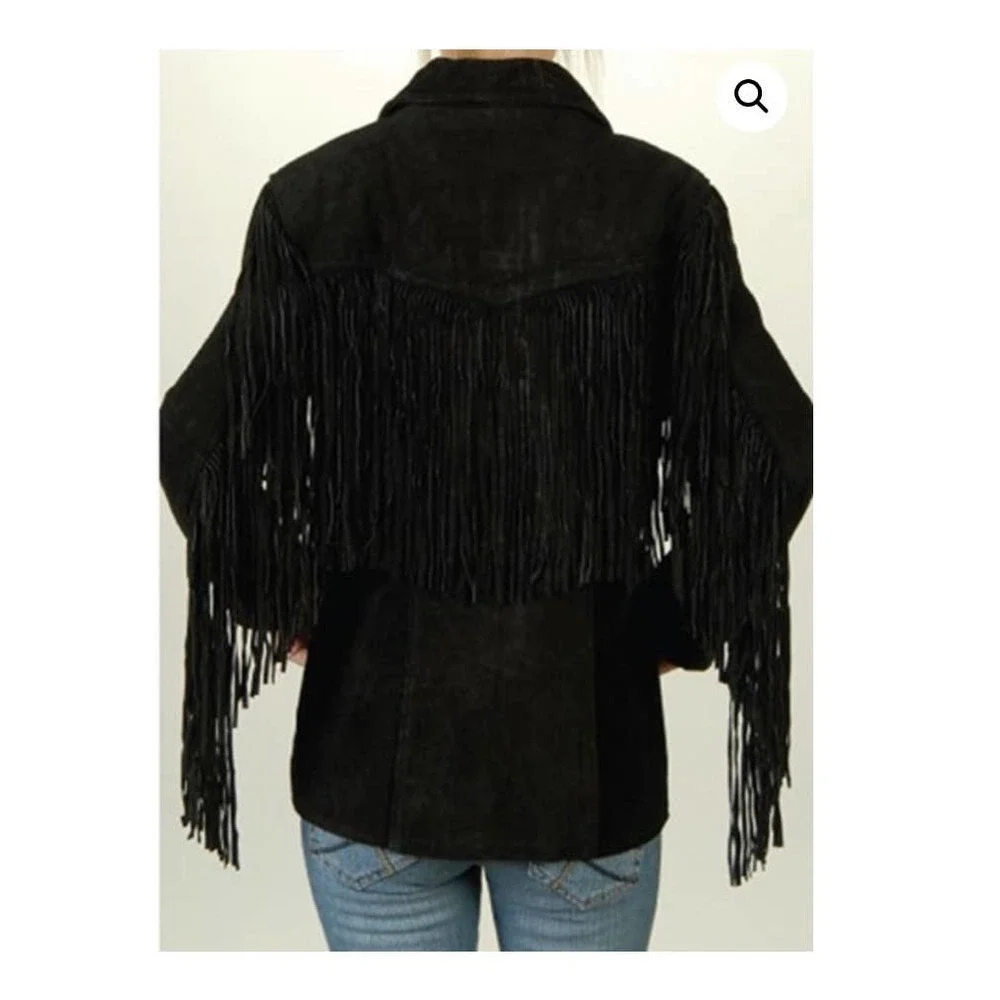 Vintage RENAISSANCE Western Fringe Black Leather / Suede Jacket Women's Size S
